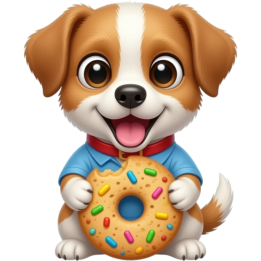 cute dog eating big colourful cookie, clothes, front facing emoji
