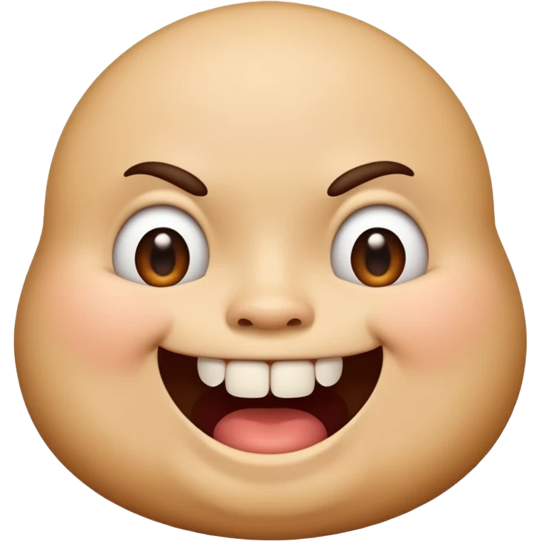 Fat emoji face with stupid look on its face, smiling with one front buck tooth. Not like one tooth missing but as if just one had grown instead of two emoji