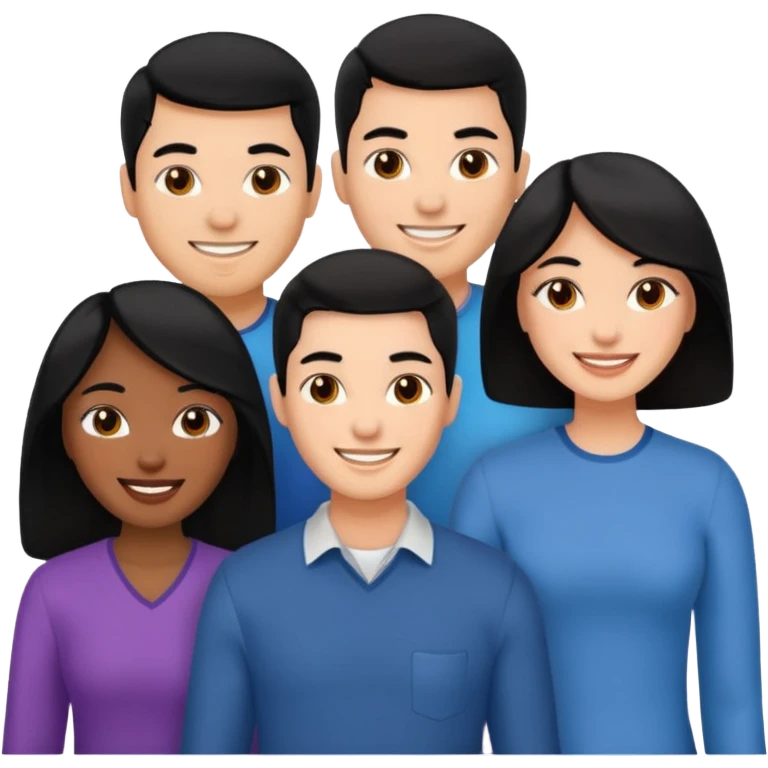team with 4 people. 2 men and 2 women with black hair emoji