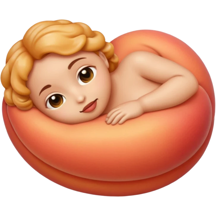 Minimalist fetus emoji in iPhone style — soft rounded features, curled fetal position, peach-toned skin, subtle shading, glossy highlights, no background, emoji proportions emoji
