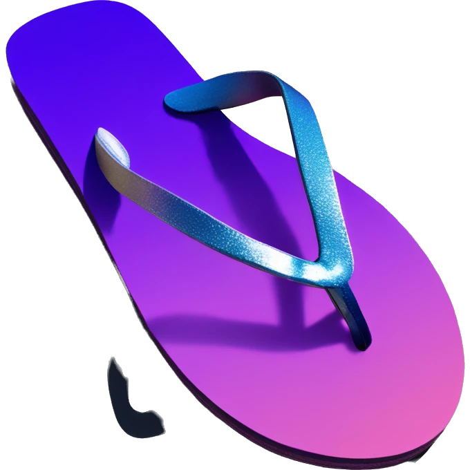 Realistic dark purple to blue ombre flip flops with metallic silver accents. emoji