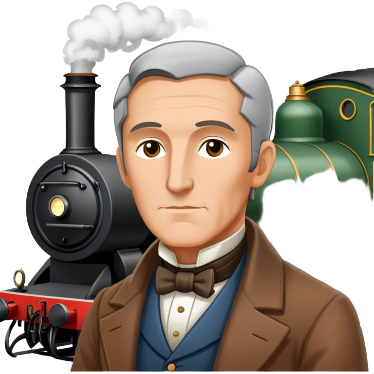 George Stephenson with a steam locomotive emoji