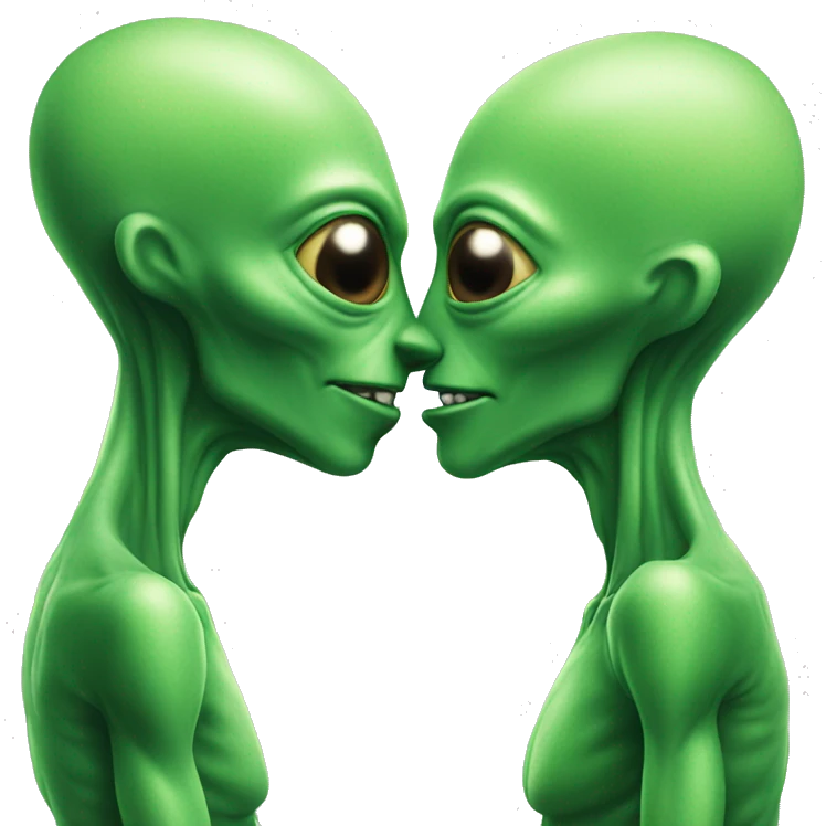 Two green aliens kissing each other  emoji