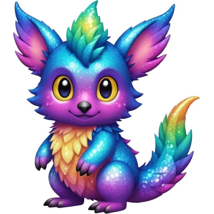 Randomly-colored gradients-colored cute fuzzy realistic glittery Randomly-faerie-drake-colored sparkly exotic Fakémon-creature emoji