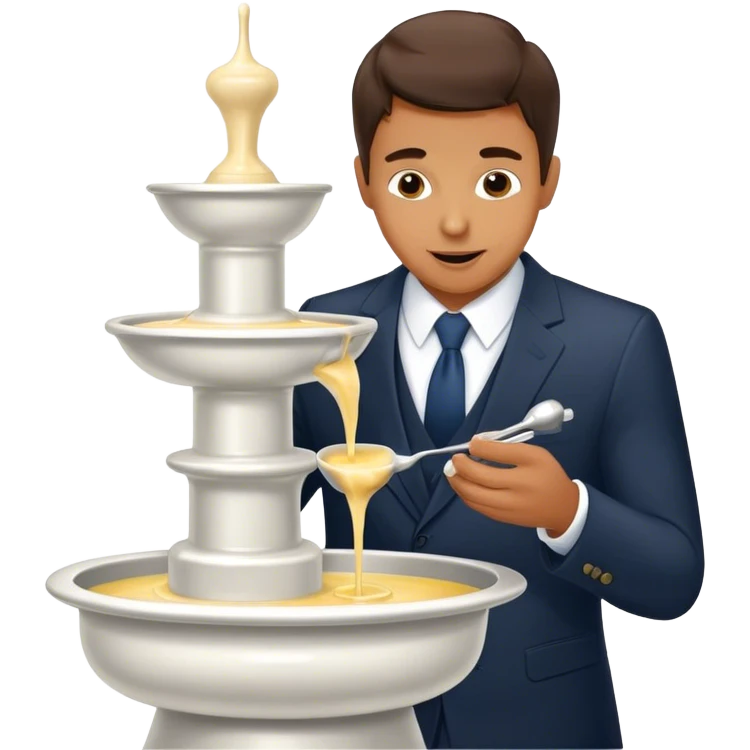 Man in suit eating Fondue fountain emoji