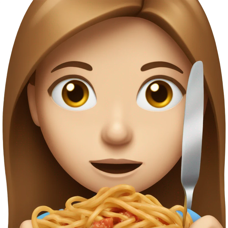 White girl blue eyes brown hair eating spaghetti  emoji