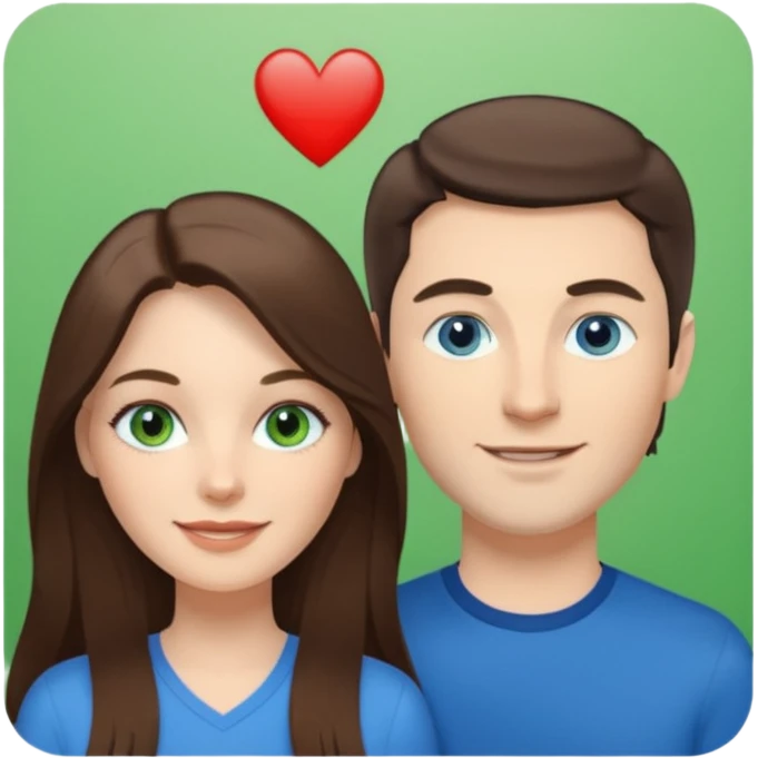 “A Polaroid-style photo of a couple with a heart of a white woman with long brunette hair and blue eyes, and a white man with short brunette hair and green eyes.” emoji