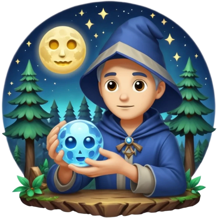 forest alchemist polishing the moon like crystal orb emoji