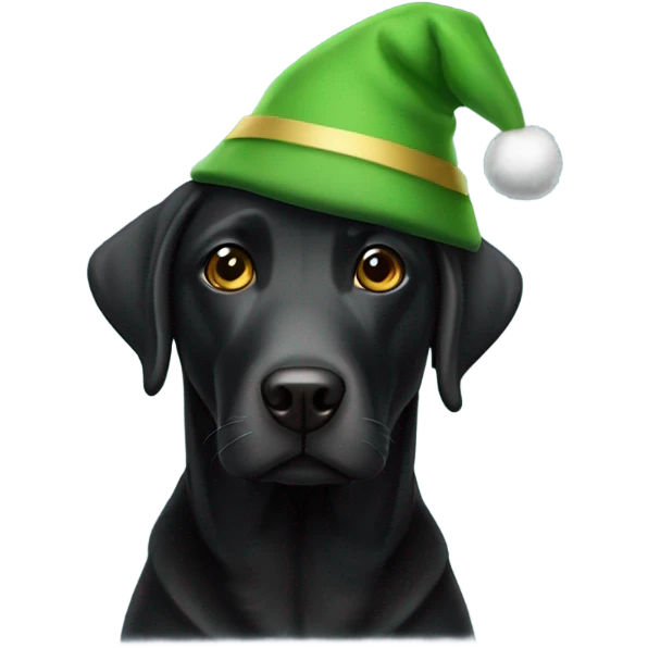 Black lab wearing an elf hat emoji
