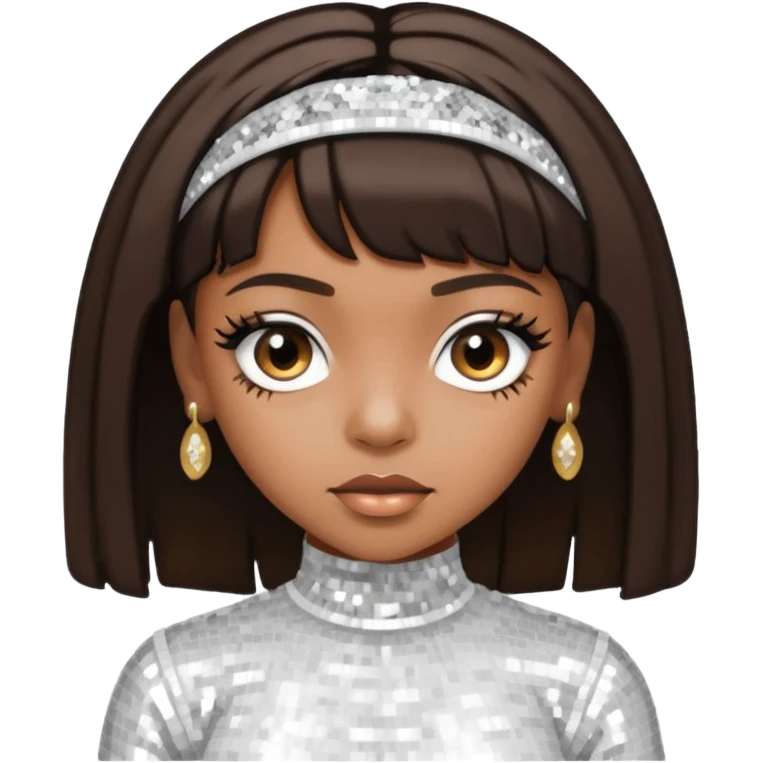 Left Eye from TLC with medium dark brown hair, white sequin outfit emoji