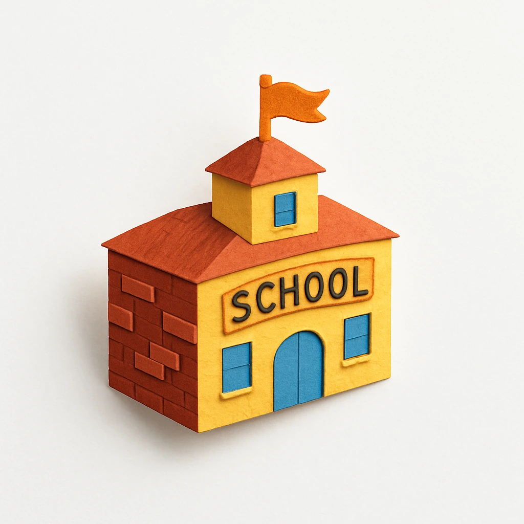 isometric red brick and yellow school emoji