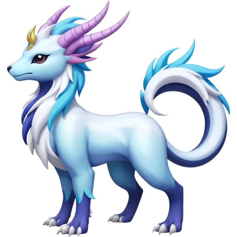 Shiny Glossy Pastel Light Divine Draconic Beautiful Floral Snowy Pretty Absol-Amaura-Suicune-Cobalion-fusion, full body emoji