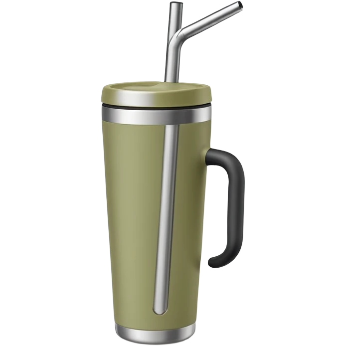 a pale olive travel mug with a straw in it emoji