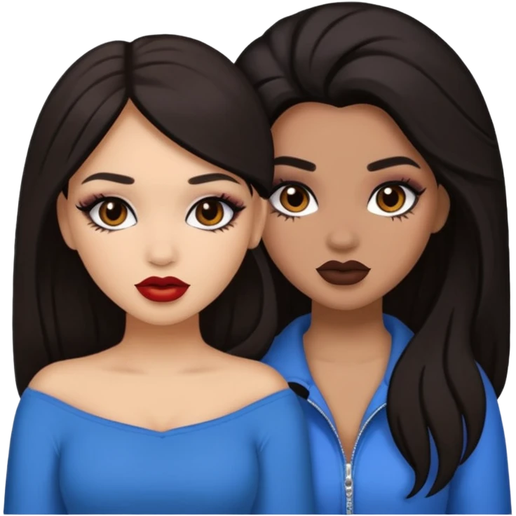 Boujy baddie best friends, trendy heavy makeup both dark hair one light skinned and one light brown  emoji
