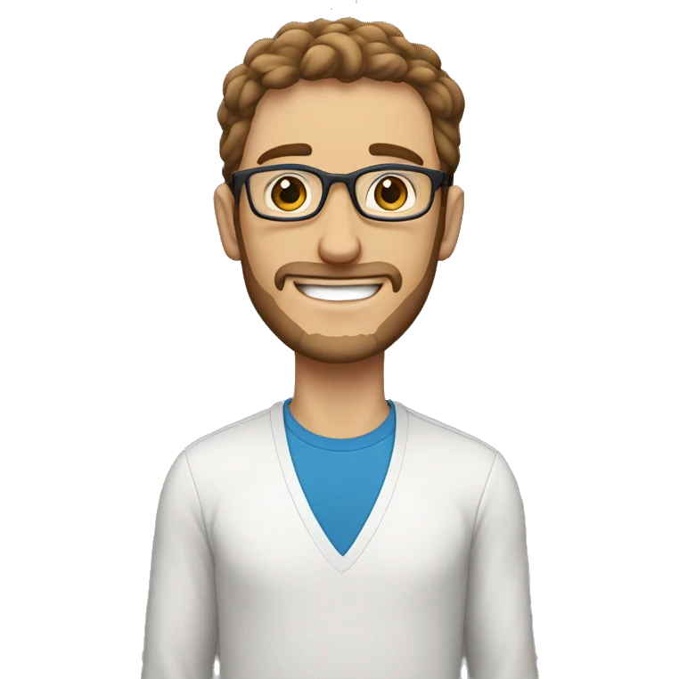 white man with blue eyes, brown hair, roundglasses, unshaven, no body, smiling emoji