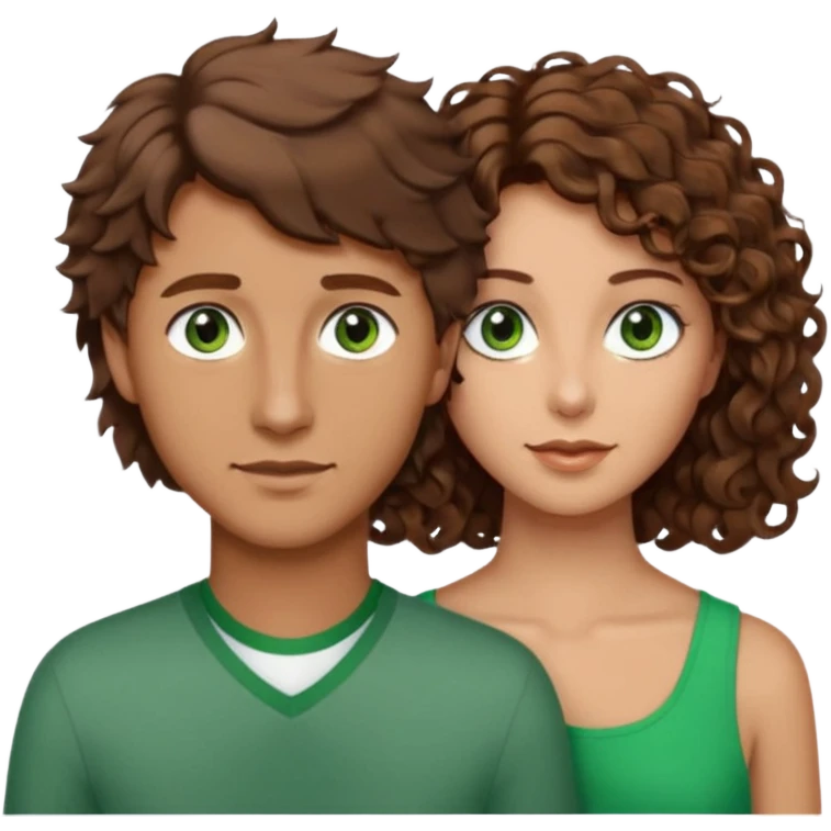 Man in the middle with brown hair and green eyes, women next to him with short brown hair with slight waves, taller women on right side with shoulder length curly hair and brown eyes emoji