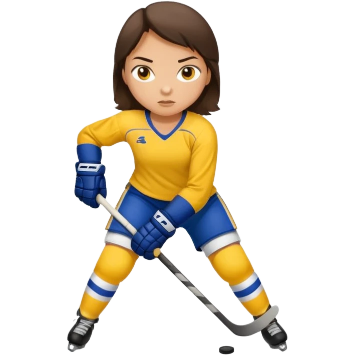 Girl hockey player with yellow jersey full body brunette emoji