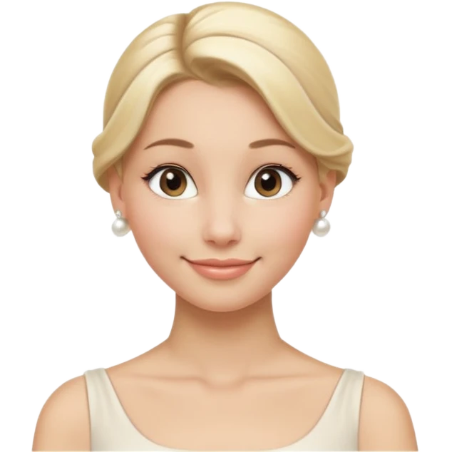 Blonde Women with Bun, Elegant Lady – blonde hair in neat low bun, pearl earrings, gentle smile., half body emoji