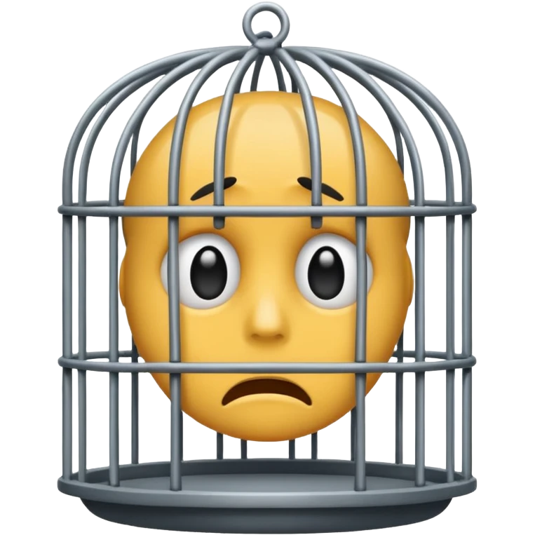 a sad emjoi face in a cage emoji