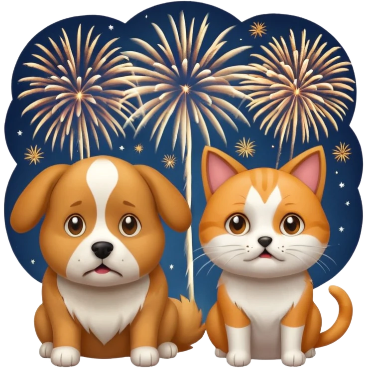 a dog and a cat hiding from fireworks emoji