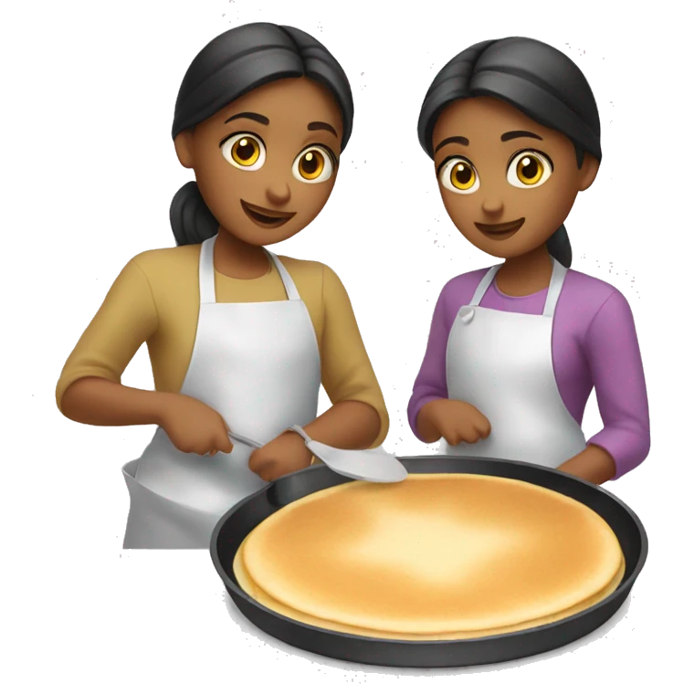 2 girls baking pancakes on a pan emoji
