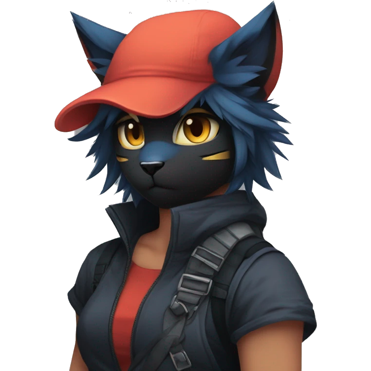Edgy Shy Anthro Ninja cool pretty dark Litten-Pokémon-cat-fursona-animal techwear emoji