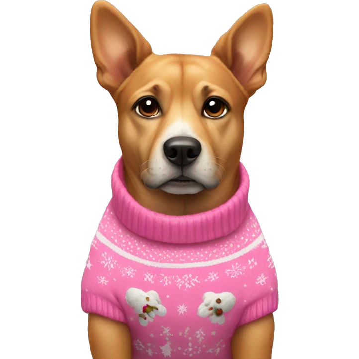 Dog wearing pink Christmas sweater emoji