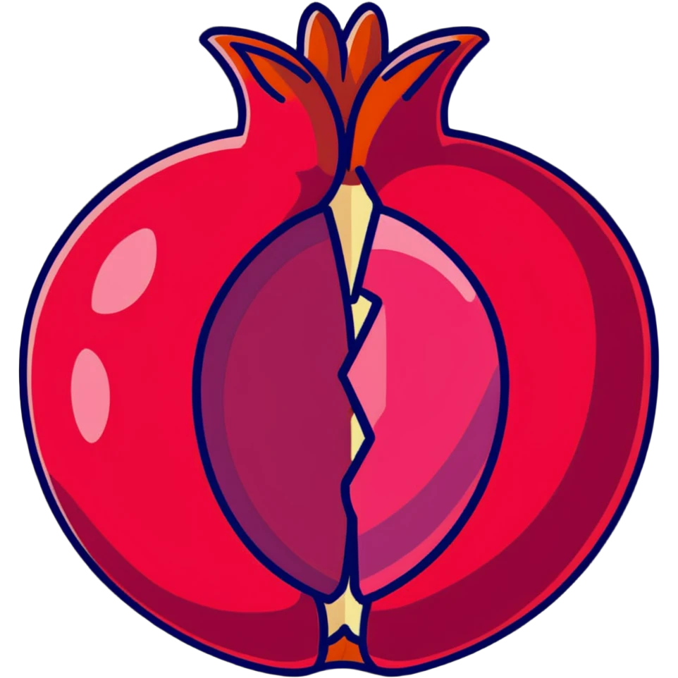 cut-open pomegranate showing the shiny, ruby-red seeds inside emoji