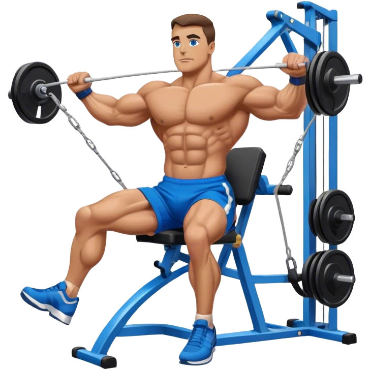 bodybuilder blue shorts leg-side-raise-cable-machine exercise emoji