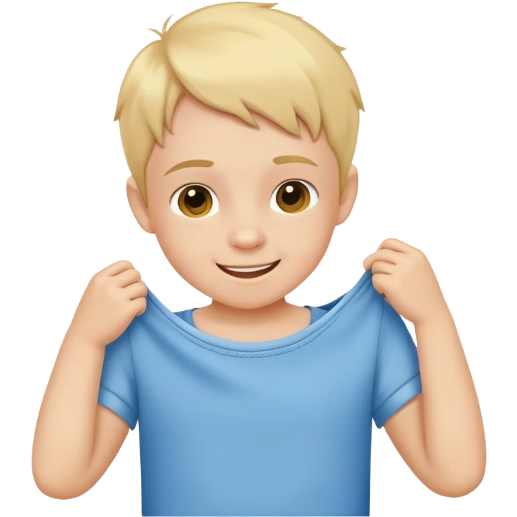 child dressing themselves, putting on a shirt, cheerful and independent emoji