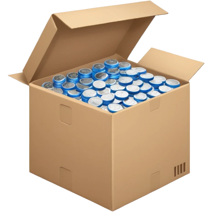 blue coins credit in a cardboard package emoji