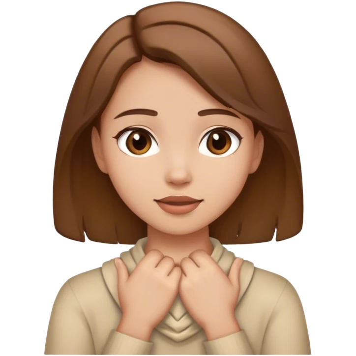 Girl with brown hair and hands around her neck ￼ emoji