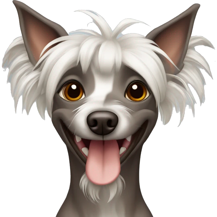 Chinese Crested dog of captive color with brown eyes smiles  emoji
