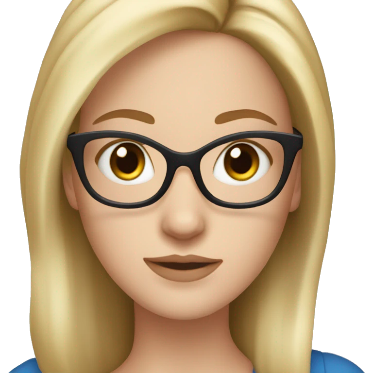white girl with dirty blonde hair, blue eyes, and clear glasses emoji