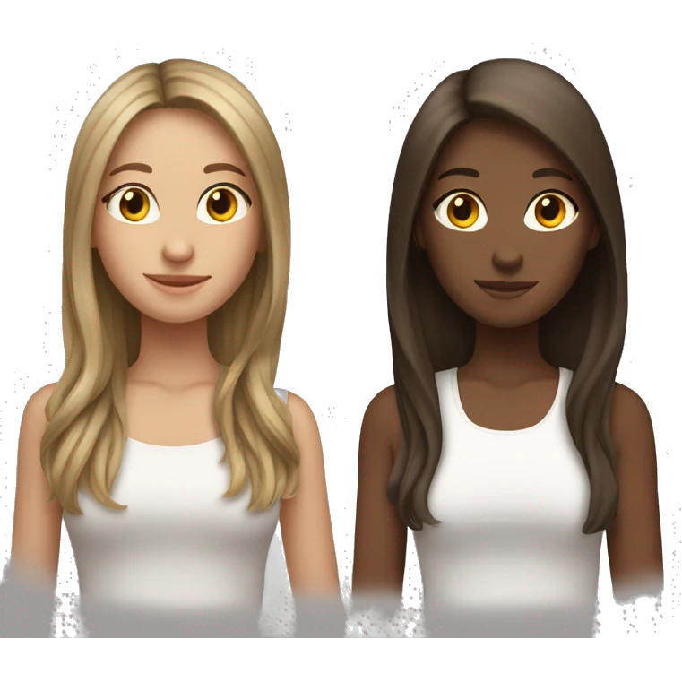 Two female Teenager best Friends with Brown hairs one has shoulder length hair and the other Long hair emoji