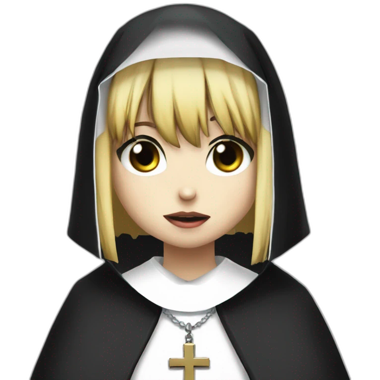 Misa Amane from death note half turn dressed as a nun crying and praying emoji