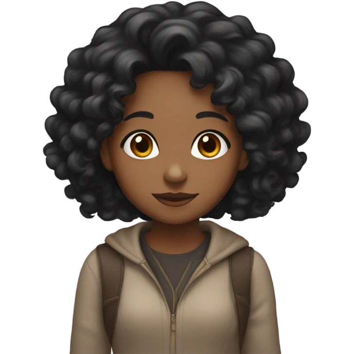girl with long black curly hair and brown skin  emoji