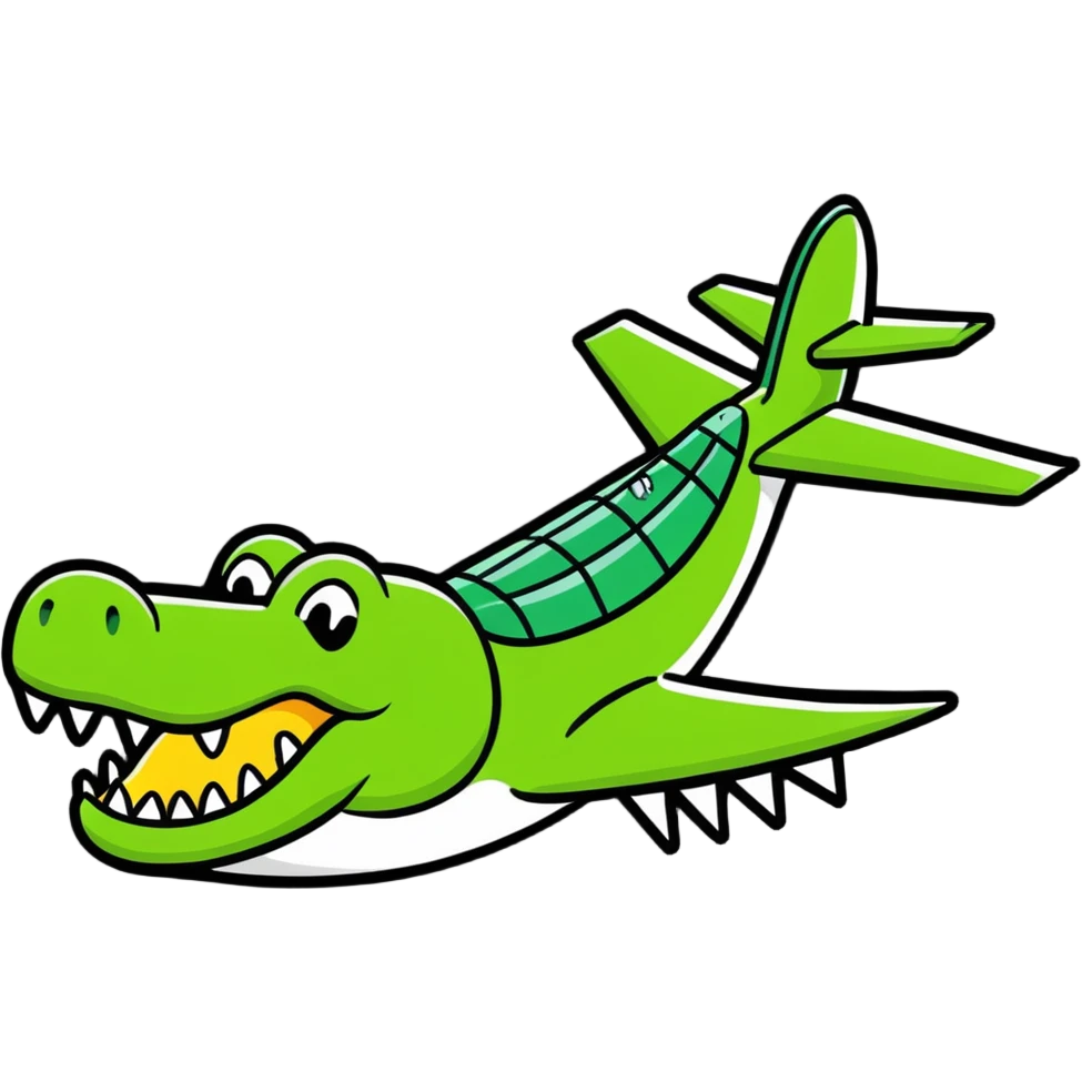 playful cartoonish crocodile shaped like an airplane emoji