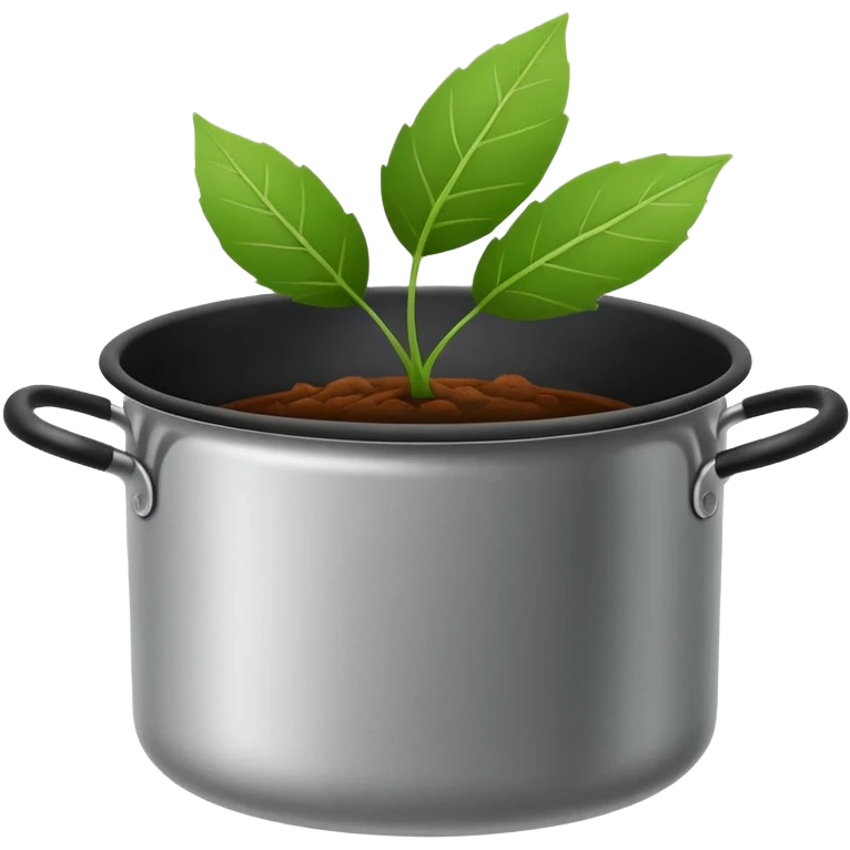 Minimalistic flat vector icon, iOS style, thin black contour on white background. Leaf inside a cooking pot. Clean, no text, no shadows.
 emoji