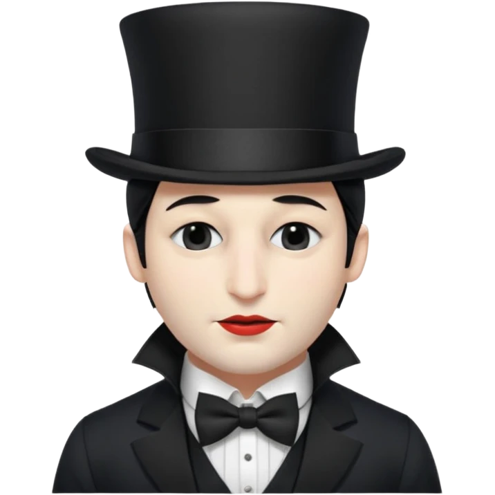 A french man with snow white skin, a black half mask with an eye hole, a black top hat, a black vest with a black tie tucked underneath, and a white collared shirt. Closed eyes. emoji