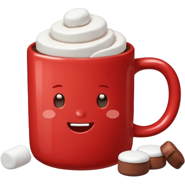 red mug of hot chocolate with marshmallows emoji