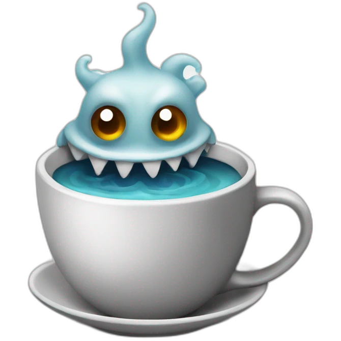 black and white water monster with a coffee emoji