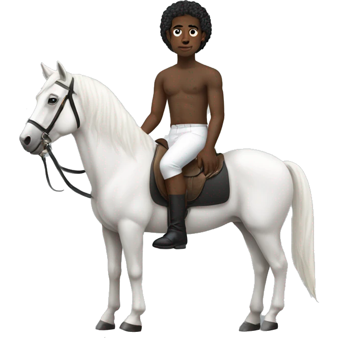 black man sitting on a white horse with no shirt and white pants emoji