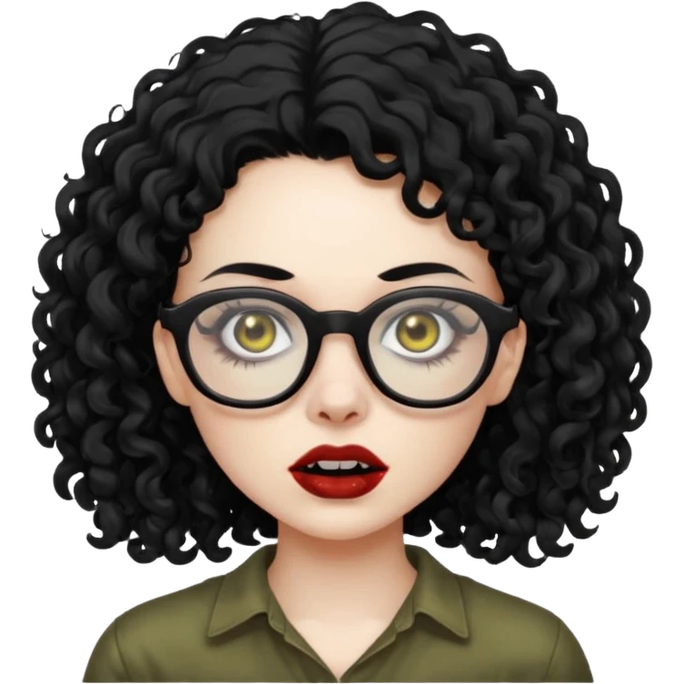 Faz uma zombie feminina de cabelo preto cacheado bonito e óculos de grau preto  emoji