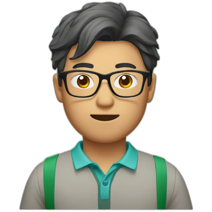 Chinese man wear glasses with hair playing golf emoji