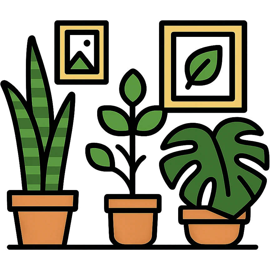 green bedroom plants with frames emoji