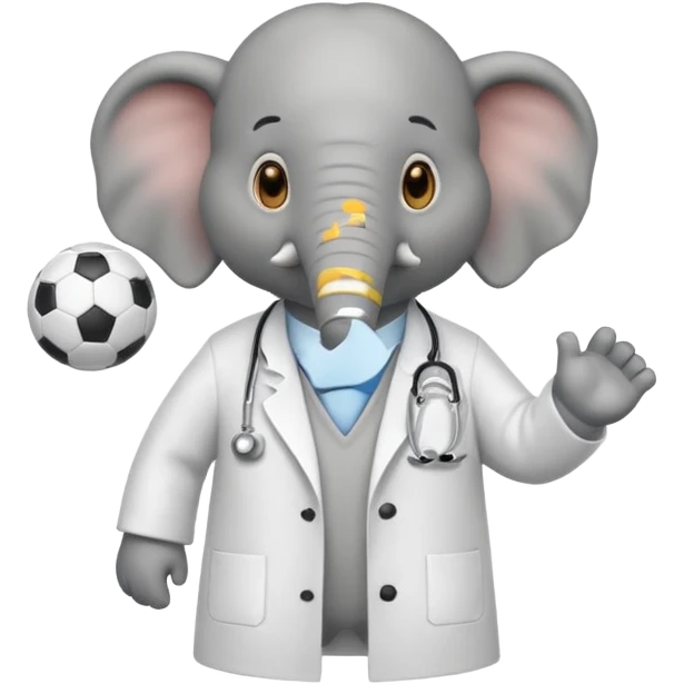 Soccer playing elephant which wears doctor's white coat. emoji