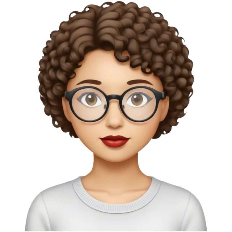 Mulher de cabelo curto encaracolado e óculos redondo emoji