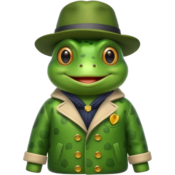 Frog wearing coat and hat emoji