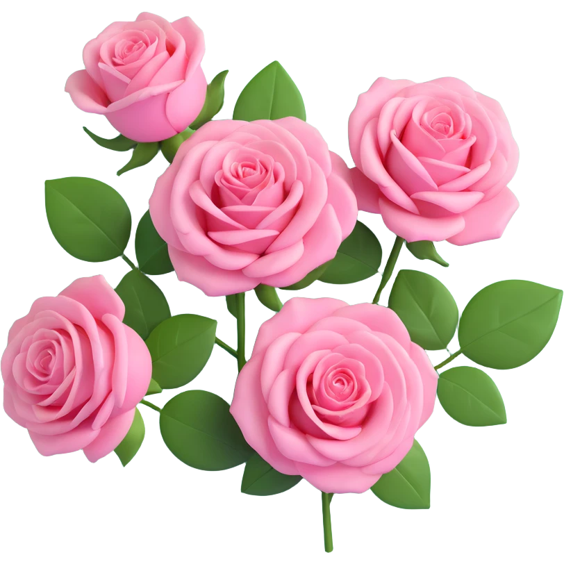 three pink roses with green foliage, high gloss, soft shadows, realistic and vibrant, minimalistic circular background emoji
